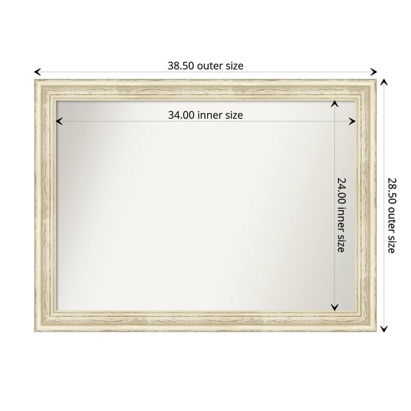 Country White Wash Framed Non-Beveled Custom Wall Mirror, Bathroom Vanity Mirror - Outer Size: 38.5 x 28.5
