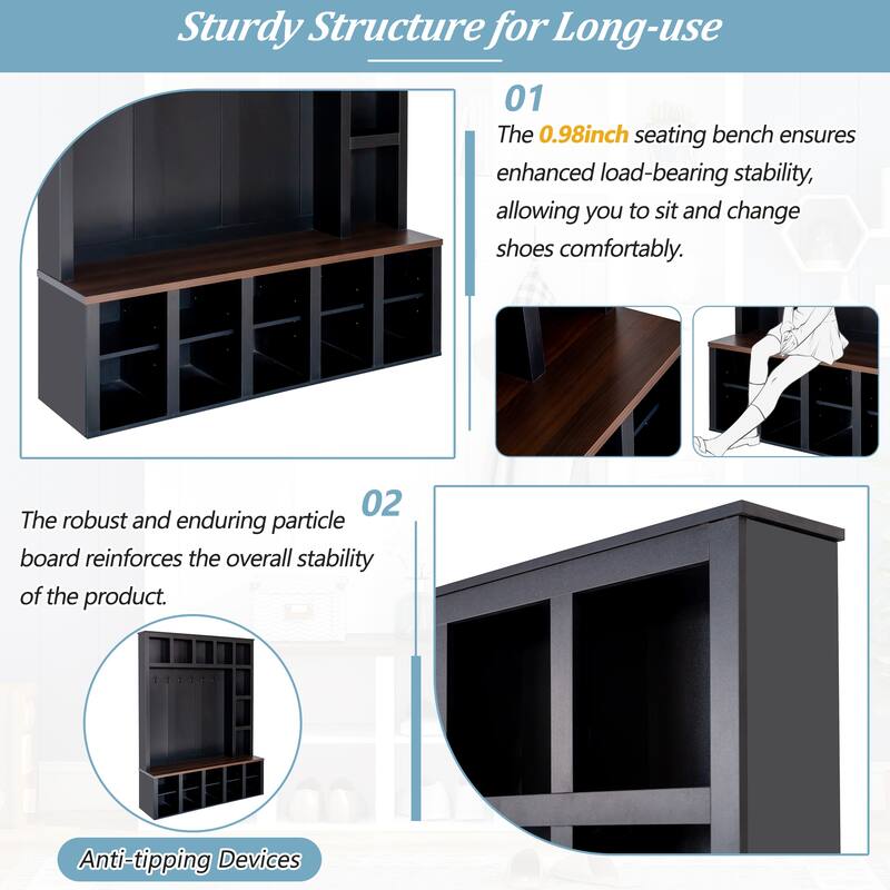 Modern Storage Rack with 6 Hooks, 4-in-1 Shoe Cabinet with 13 Adjustable Shelves, Ideal for Living Room, Entryway, Corridor