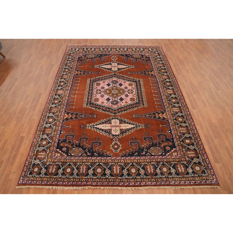 Hand Knotted Oriental 100% Wool Carpet Traditional Geometric Oranges & Rust Viss Area Rug - 11' 10'' X 8' 4''