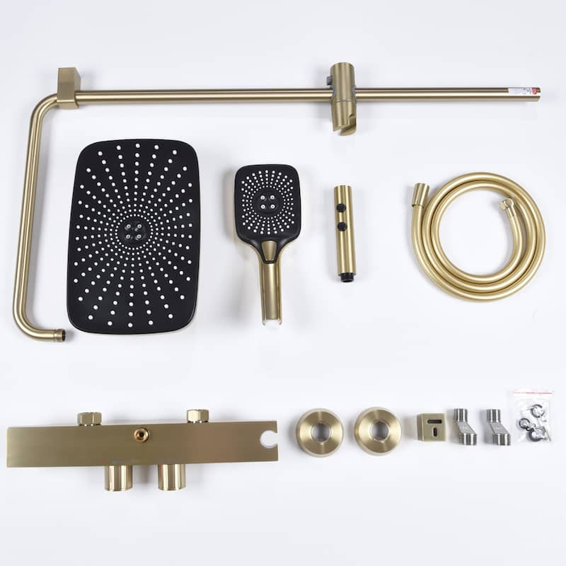 Exposed Pipe Tub and Shower System with Hand Shower Brass Thermostatic Brass Wall Mount Complete Shower Faucet with Tub Spout