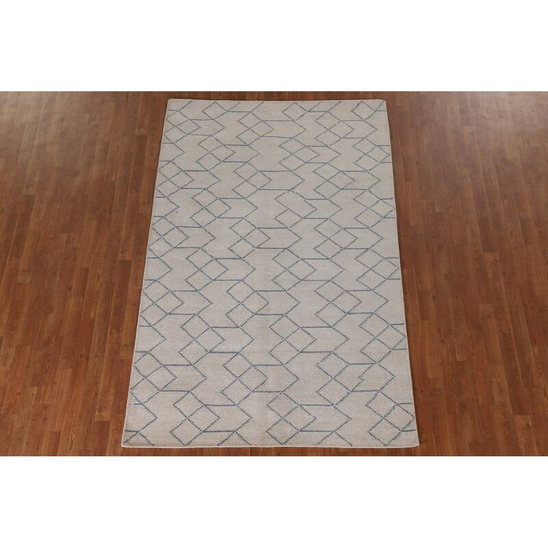 All-Over Trellis Moroccan Oriental Area Rug Hand-Knotted Wool Carpet - 5'1"x 8'0"