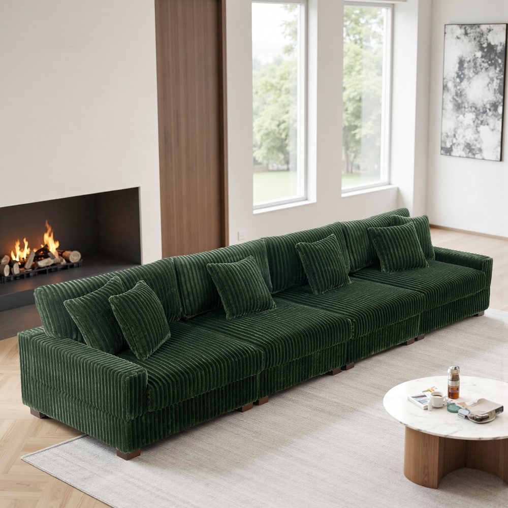 Modular Cotton Flannel Plush Sectional Sofa with Ottomans