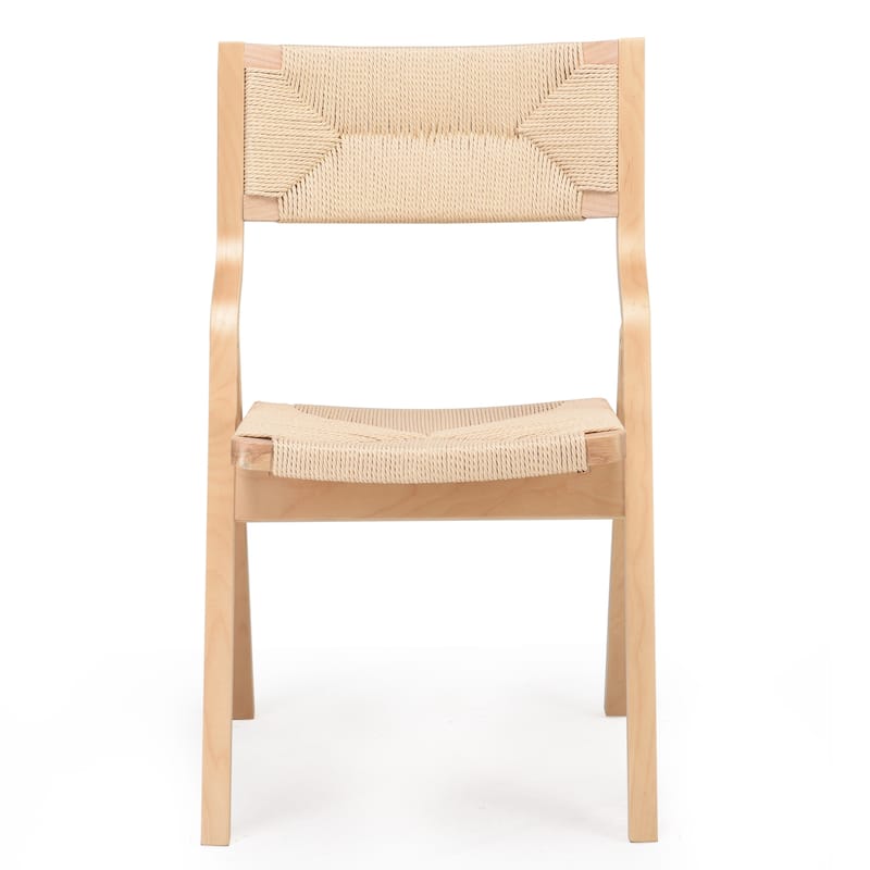 Wood Folding Chairs, Foldable Chairs Wooden Stackable Dining Chairs with Woven Seat & Webbing Back, Dining Chair Set of 2
