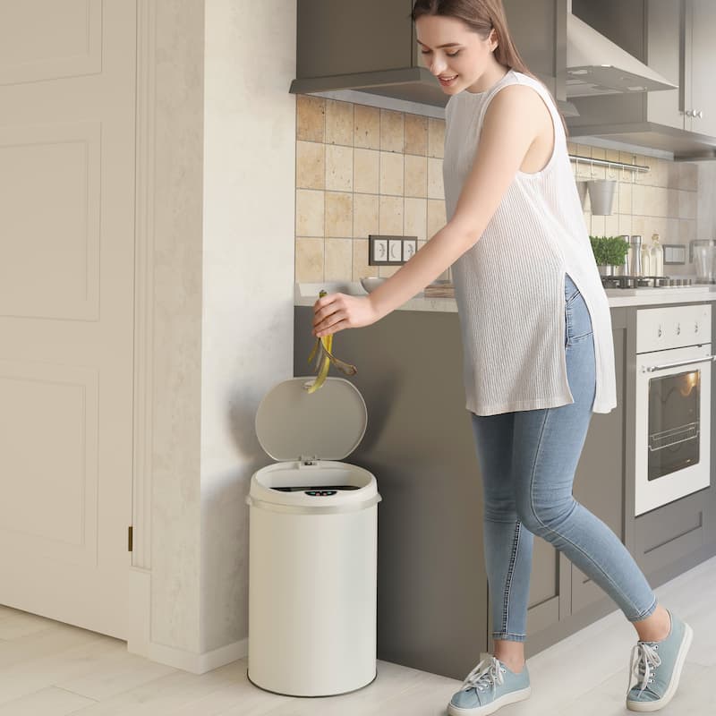 iTouchless 8 Gal White Stainless Steel Sensor Kitchen Trash Can