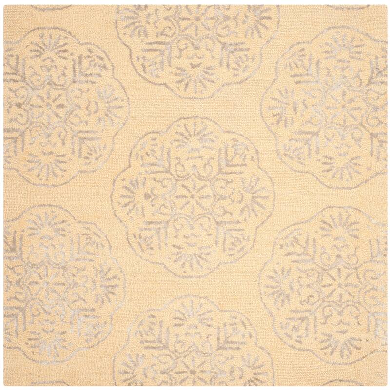 SAFAVIEH Handmade Bella Abygaelle Modern Floral Wool Rug - 6' Square - Beige/Silver