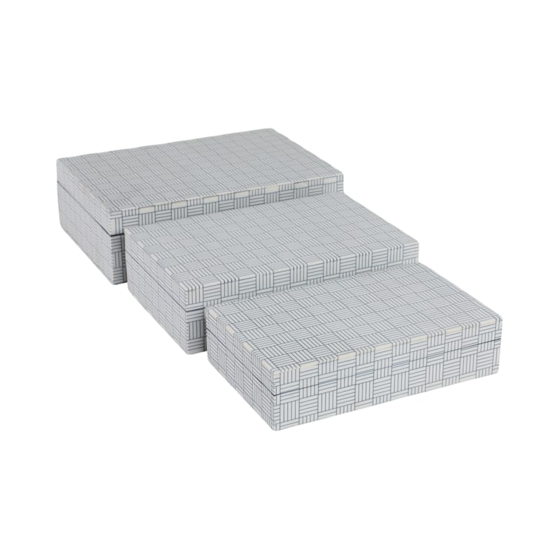 Resin Wood Storage Box Geometric Pattern (Set of 3) - 10/11/12" Black - 12" x 8" x 4"