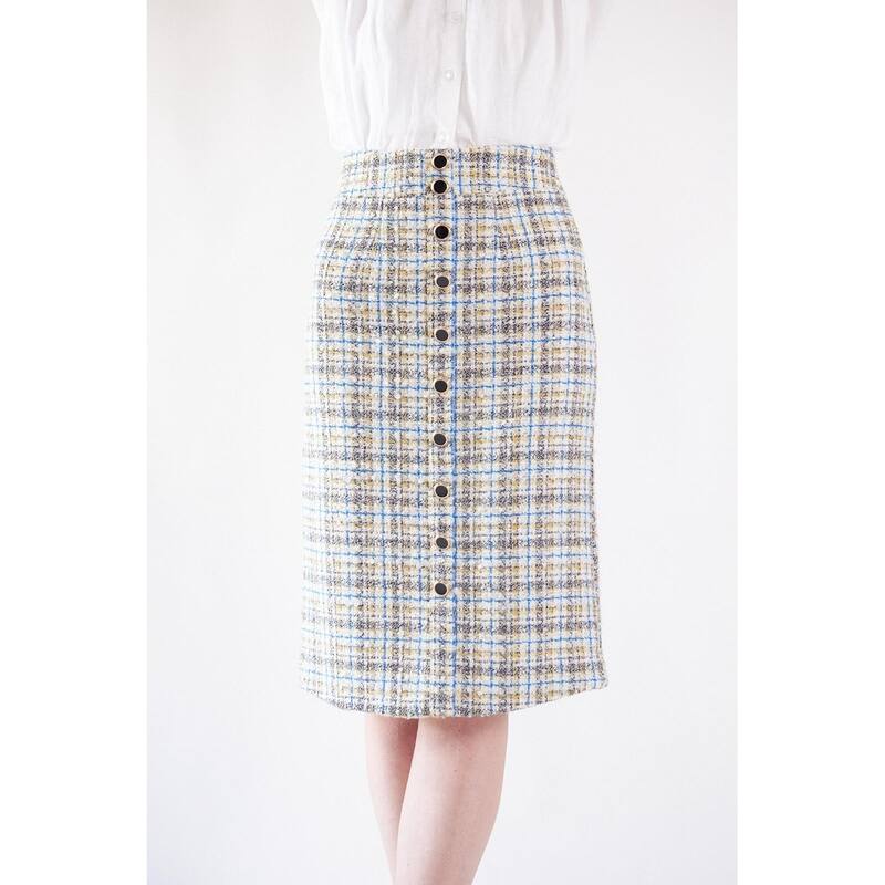 Luxe Plaid Tweed Pencil Skirt - XL