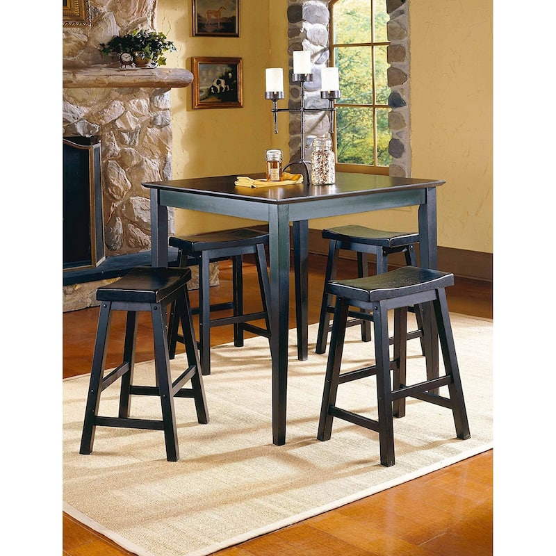 Wooden 29" Counter Height Stool with Saddle Seat, Black, Set Of 2