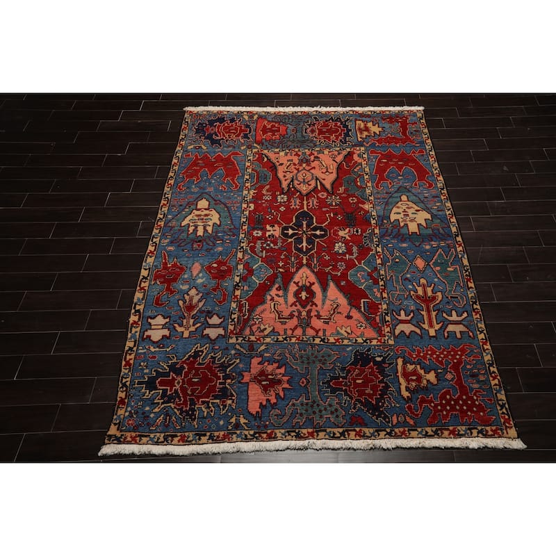 7'1''x9'4'' Hand Knotted Red Kazak Wool Tribal Arts & Crafts Rug - 7' 1'' x 9' 4''