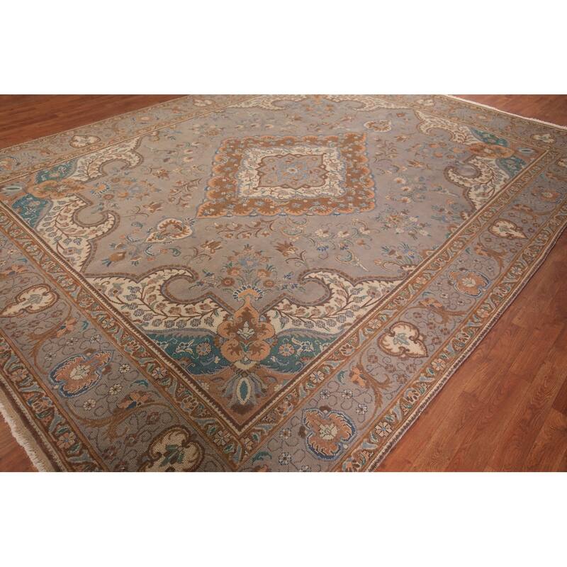 Gray Tabriz Persian Vintage Area Rug Handmade Wool Carpet - 9'6" x 12'9"