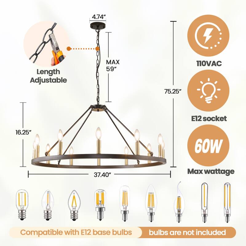 6/12-Light Wagon Wheel Farmhouse Chandelier
