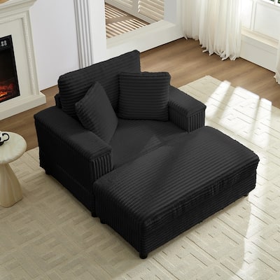 Mixoy 42‘’Corduroy Chaise Lounge Chair with Storage Ottoman&Armrests,Upholstered Sleeper Reclining Chair