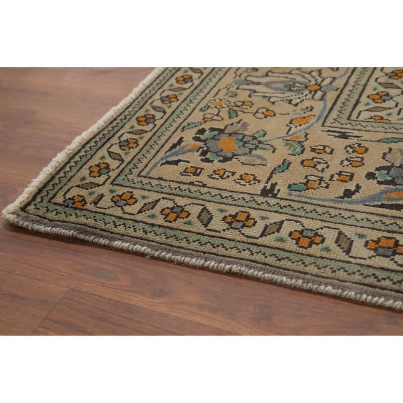 Hand Knotted Oriental 100% Wool Carpet Traditional Medallion Greys & Charcoal Tabriz Area Rug - 10' 6'' X 8' 0''