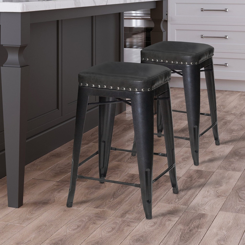 Steve Silver Halstead Graphite Metal and Faux Leather Counter Stool - Set of 2