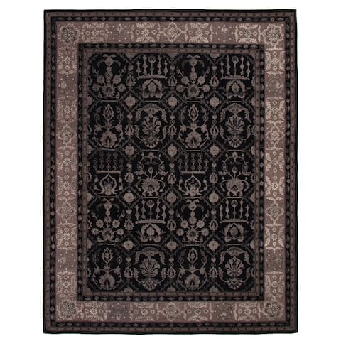 ECARPETGALLERY Hand Tufted Tabriz Ht Black Viscose, Wool Rug - 7'9 x 9'11