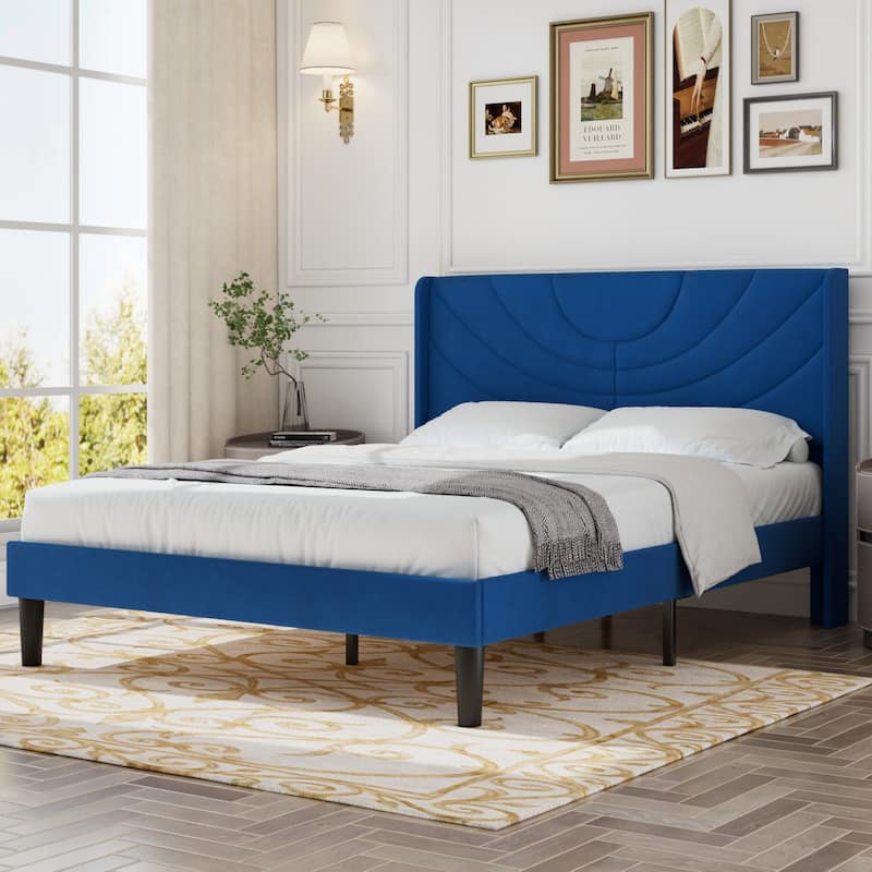 Javlergo Upholstered Bed Frame with Wingback Panel Headboard, No Box Spring Needed