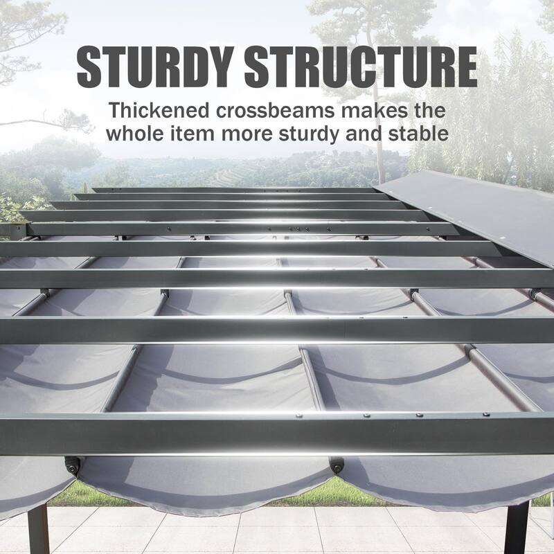 20FT Outdoor Retractable Pergola with Weather-Resistant Canopy, Aluminum Garden Gazebo for Patio and Courtyard