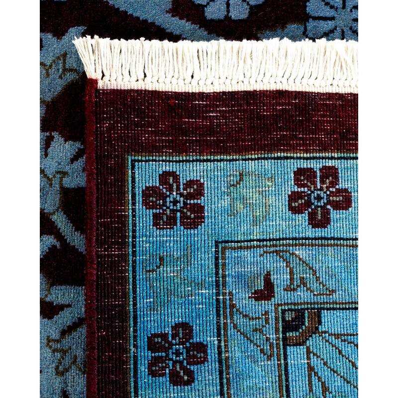 Overton Hand Knotted Wool Vintage Inspired Modern Contemporary Overdyed Blue Area Rug - 10' 2" x 14' 1"