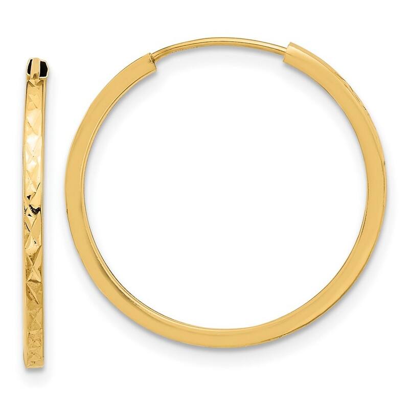 Curata 14k Yellow Gold Sparkle Cut Endless Hoop Earrings - 23x23mm
