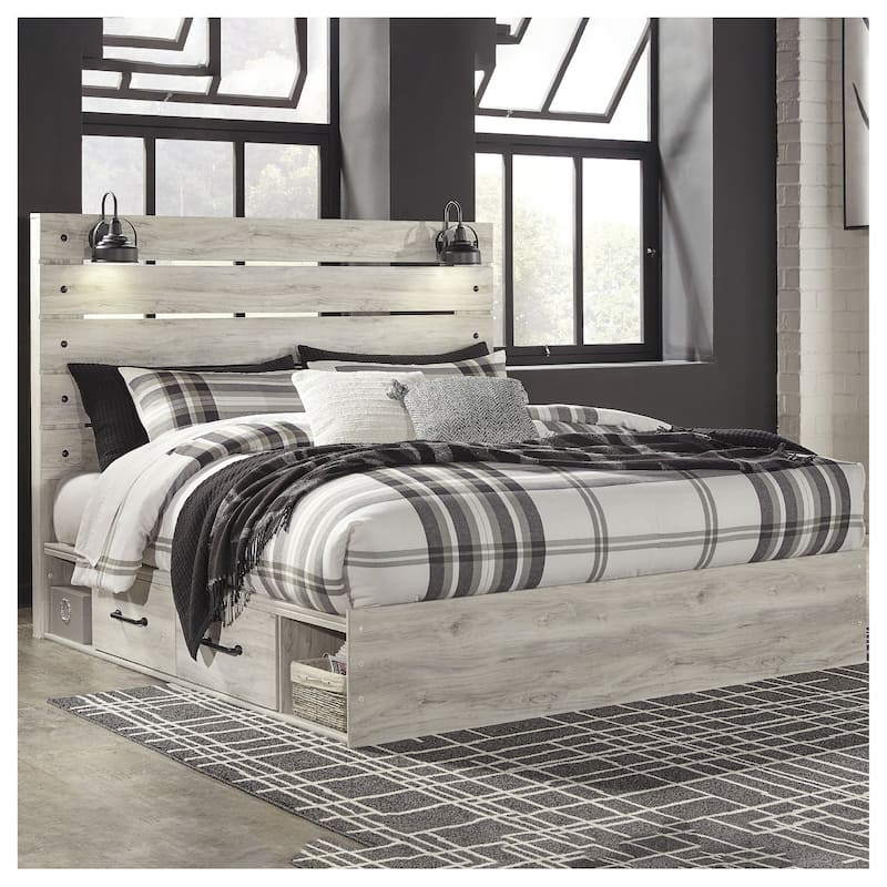 Cambeck Whitewash Panel Bed With 2 Under Bed Storage Drawers