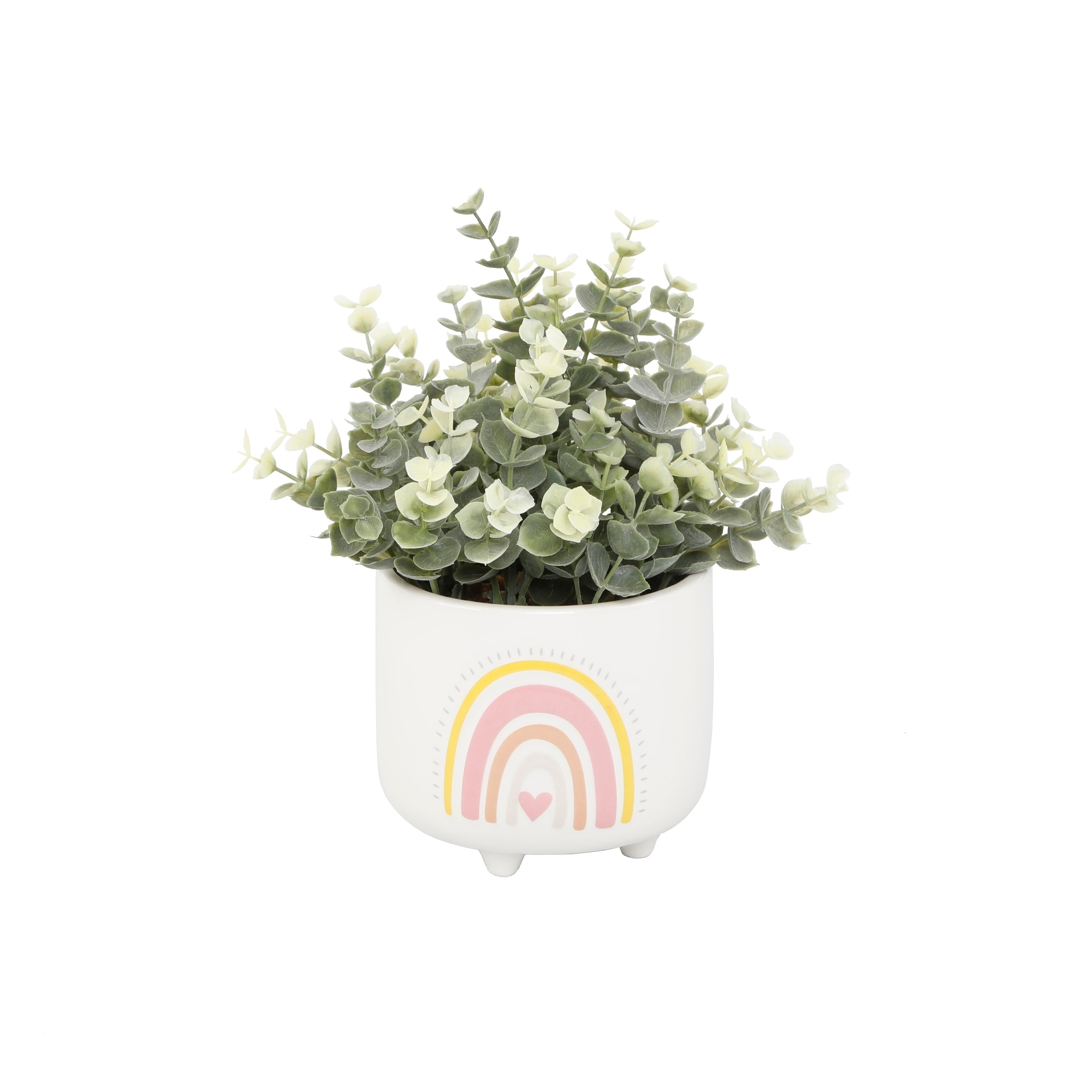 Faux Eucalyptus in Rainbow Ceramic Planter