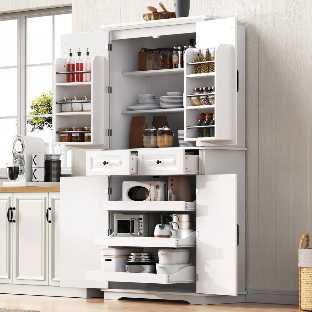 71" Tall Kitchen Pantry Cabinet with 3 Pull-Out Organizers, Freestanding Cupboard With Adjustable Shelves, Versatile Storage