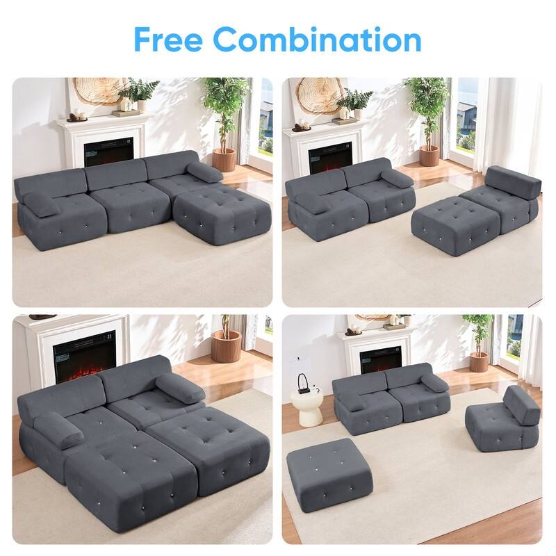 Mixoy 100inch Modular Sectional Sofa with Ottoman,Velvet 3-Seater L-Shaped Couch for Living Room - 100.4"w x 66.9"D x 24.8"H