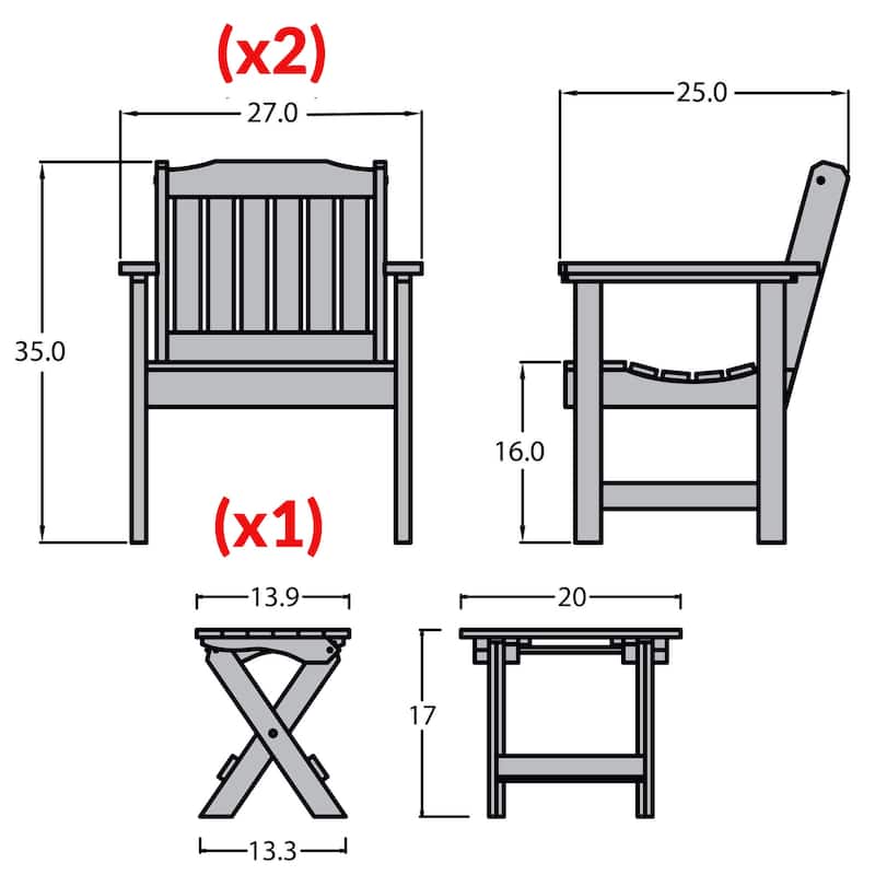 HIGHWOOD Garden Chairs and Folding Side Table (3-piece Set)