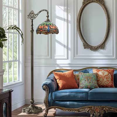 Moasis Tiffany Floor Lamp with Stained Glass Shade, Flexible Gooseneck and Foot Switch