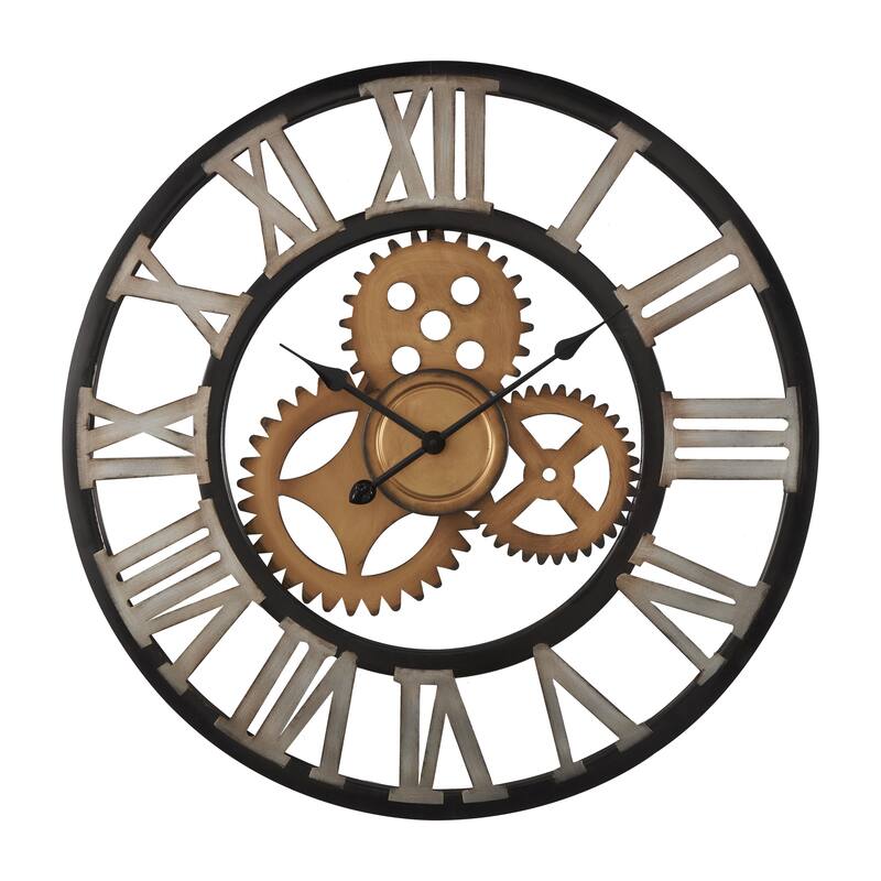 Metal Gear Decorative Wall Clock - Brown - Roche River Decor - Brown