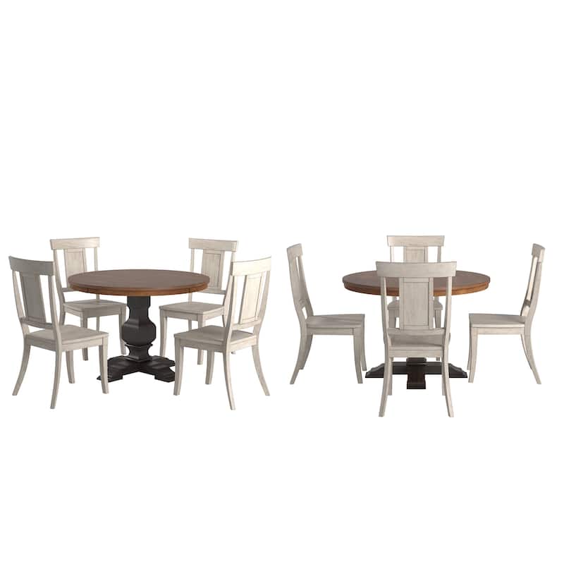 Ronda 45" Round Solid Wood Top Dining Set with Panel Back Chairs