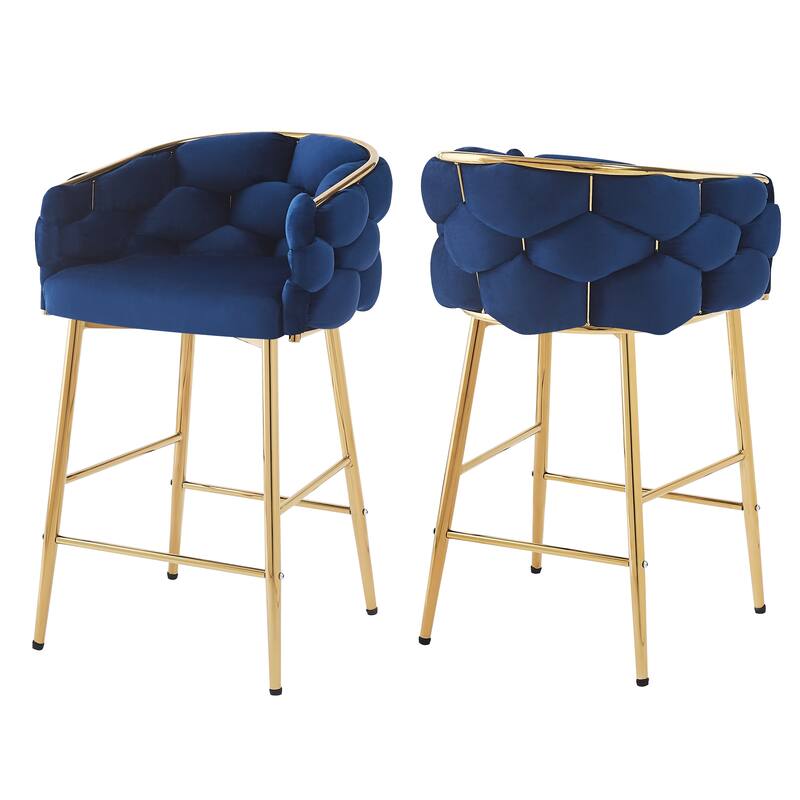 Roomfitters 28'' Velvet Counter Stools, Set of 2 Modern Upholstered Bar Chairs with Soft Cushions and Iron Frame