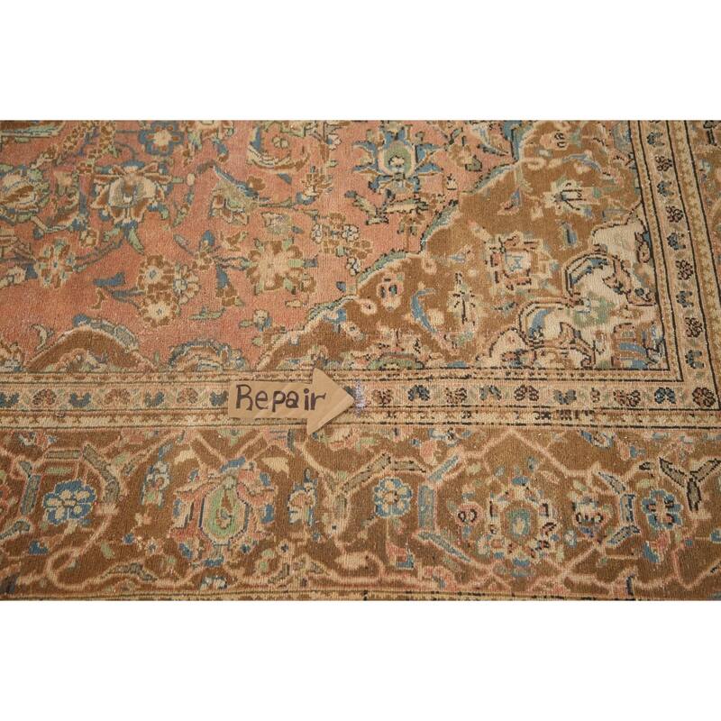 Hand Knotted Oriental 100% Wool Carpet Traditional Floral Coral Kashan Area Rug - 9' 1'' X 6' 5''