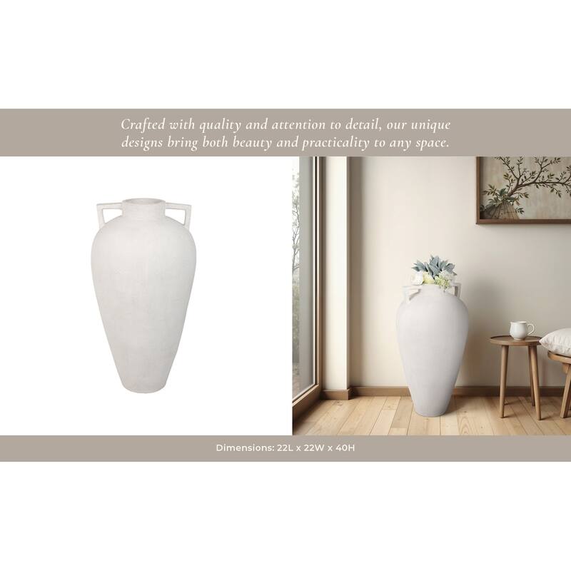 Pottery Terracotta Vase Textured Finish Home Decor - 40" Ivory