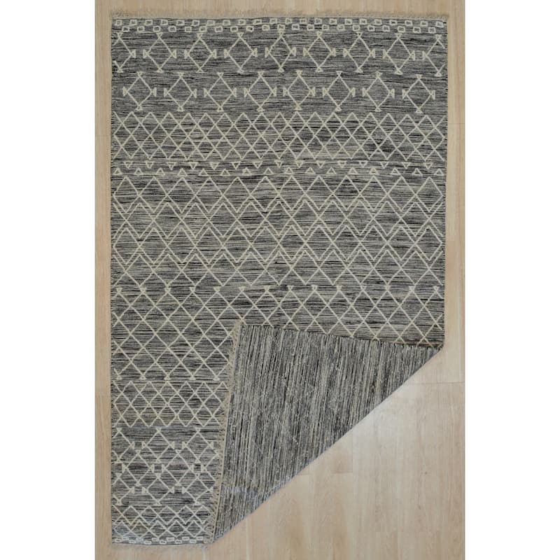 Black Handwoven Wool Contemporary Kilim Rug 9' x 12' - Flat Weave Durable Stain Resistant Pile-Less - N/A