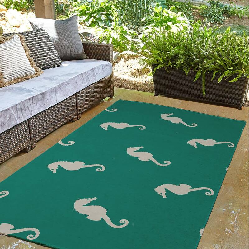 Sea Horses Beach Style Chenille Area Rug