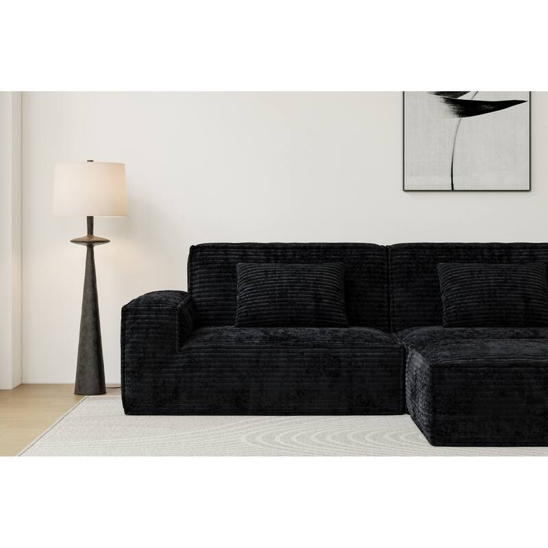 Anmytek Plush Modern Large Striped Fabric Vacuum Compressed Full Sponge High Rebound No-Assembly Sofa with Foot Pedal Black