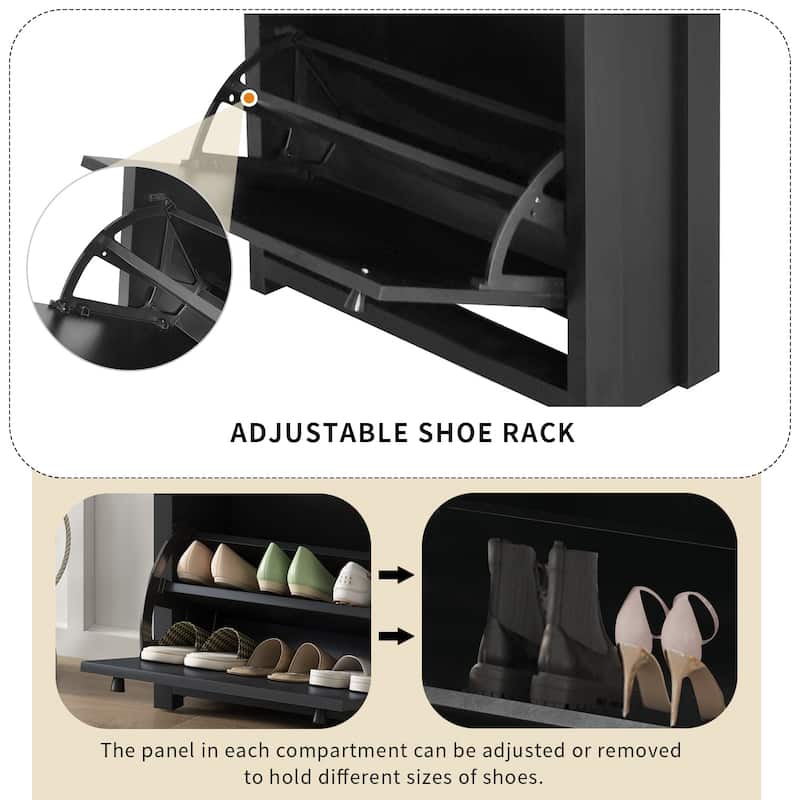 Wood Shoe Cabinet with 2 Flip Drawers and Adjustable Panel
