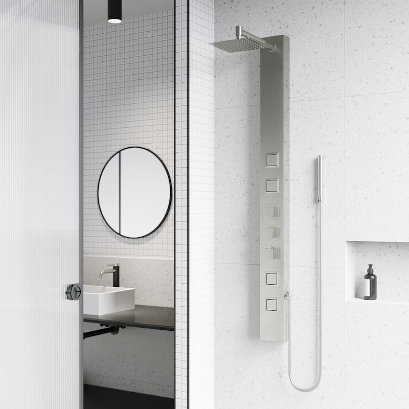 VIGO Sutton 58" H x 5" W 4-Jet Shower Panel with Square Shower Head