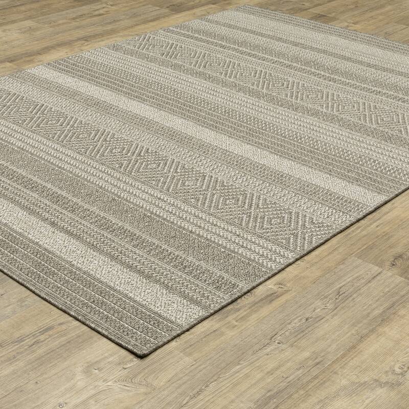 Style Haven Calayan Woven Stripe Grey Ultimate Performance Area Rug~