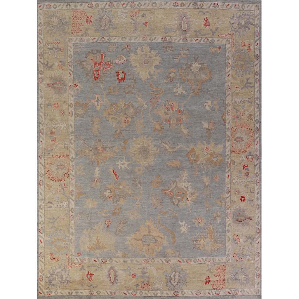 Hand Knotted Oriental 100% Wool Carpet Transitional All-Over Navy Blue & Blues Oushak Area Rug - 10' 0'' X 8' 1''
