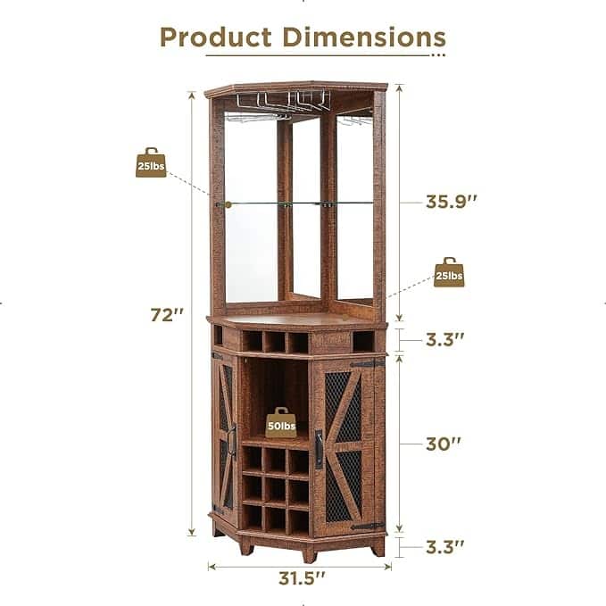 Farmhouse Corner Bar Storage Cabinet, Wine Bar Cabinet, Bar Cabinet