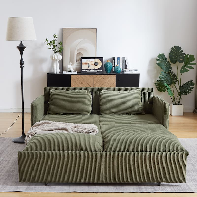 64.5" Loveseat Sofa with Pullout Bed,Corduroy Convertible Sleeper Sofa