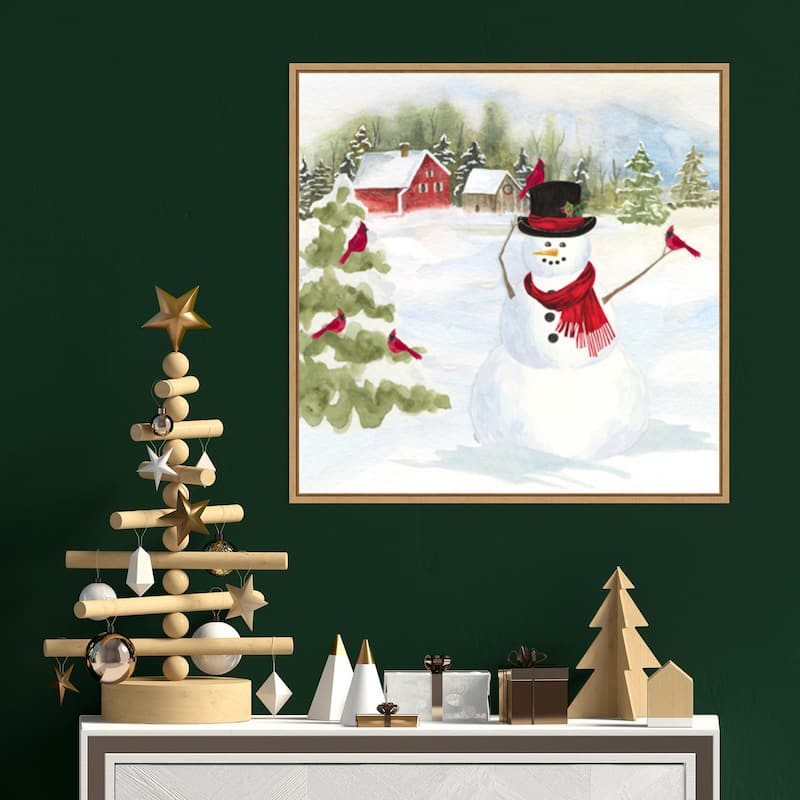 Snowman Christmas IV by Tara Reed Canvas Art Framed - 22 x 22 in
