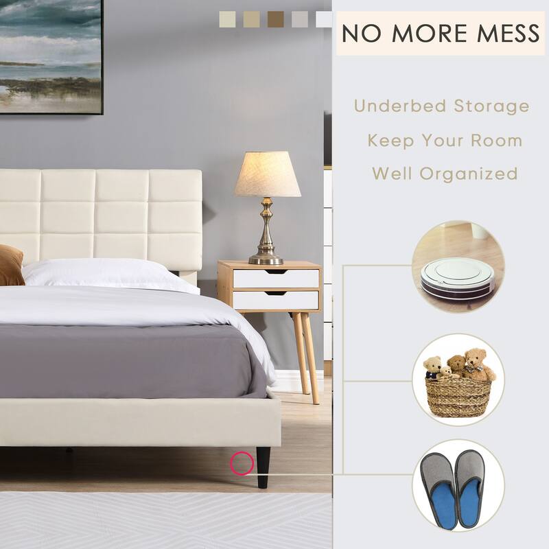 Platform Bed Frame with Fabric Upholstered Headboard