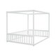 preview thumbnail 4 of 7, Minimalistic Style Full Size Wooden Canopy Frame Floor Bed with Fence and Guardrails, White