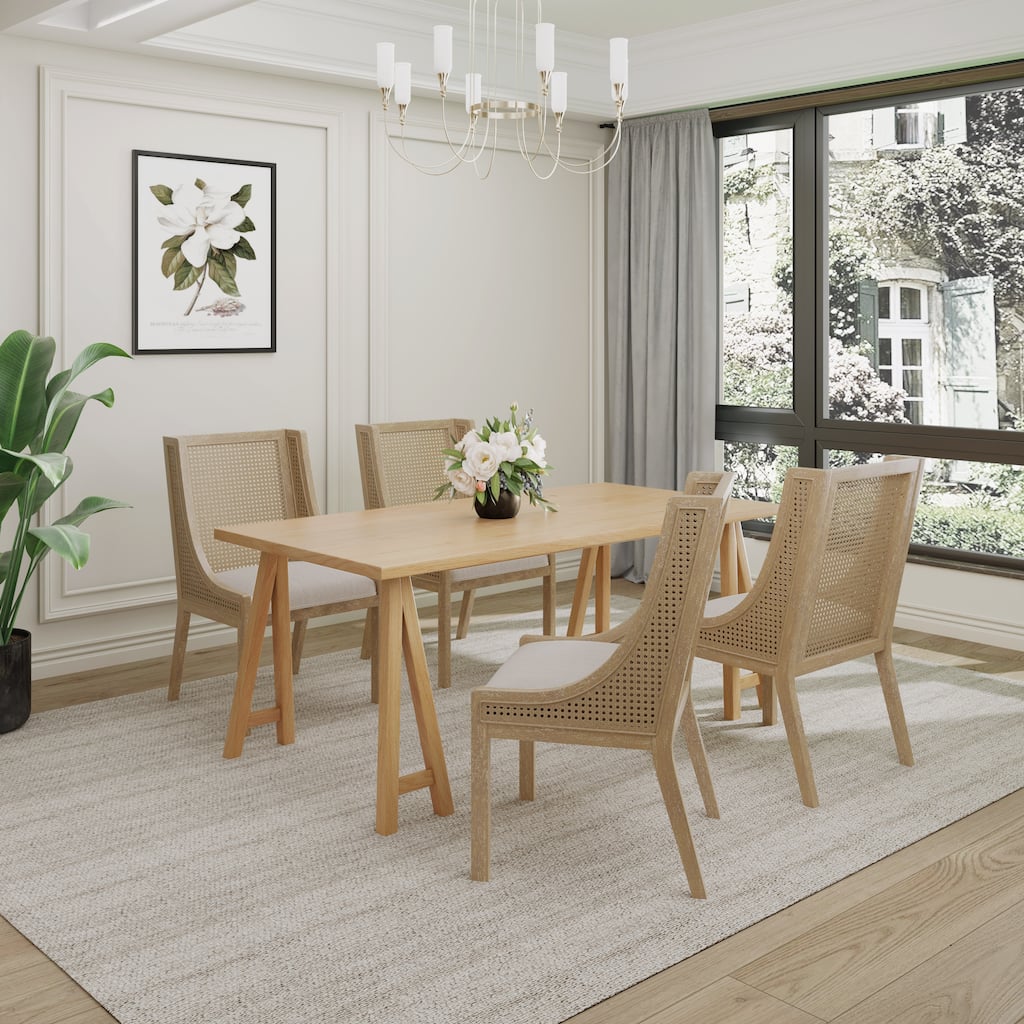 Christopher Knight Home - Sorenza 5pc Dining Set with Cushioned Seats, Cane Rattan Webbing, Rubberwood