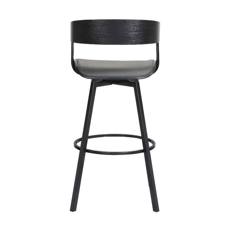 Modern Faux Leather Swivel Counter Stool with Arms and Footrest 27" Seat Height and Metal Legs