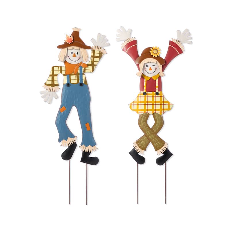 Glitzhome Fall Metal Scarecrow Yard Stake Standing/Hanging Decor for Thanksgiving