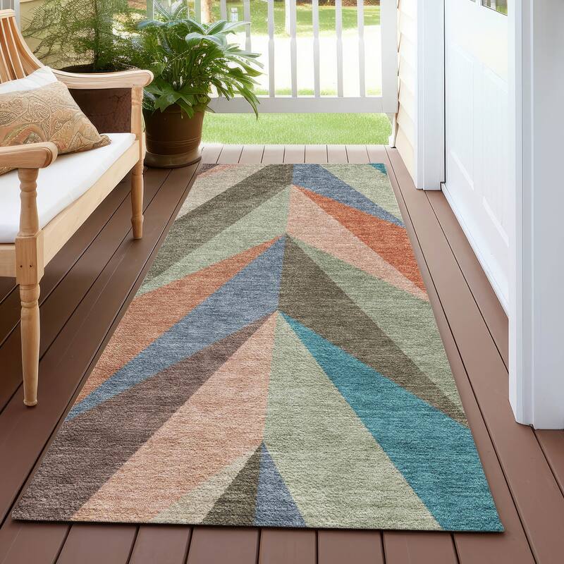 Machine Washable Indoor/ Outdoor Modern Chevron Chantille Rug - Sage - 2'3" x 7'6"
